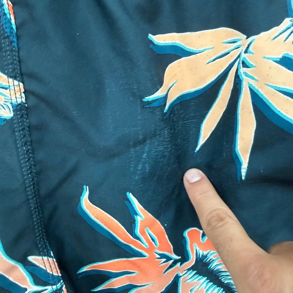 Billabong Board Shorts Men XS Teal Floral Bottle Opener Recycler Layback Trunks‎